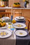 Hermia Juego de Cena de Porcelana de 26 Piezas en Blanco, Amarillo y Azul